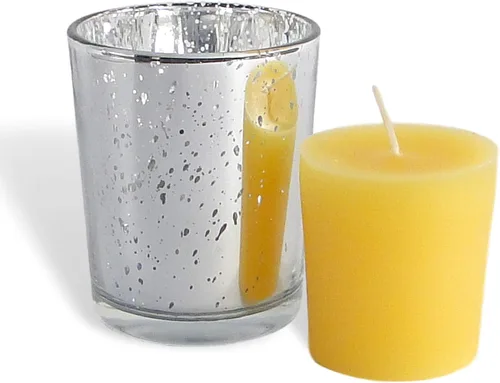 Vista 8 de Velas votivas de cera de abeja cruda 100% pura en soporte de vidrio (rosa con oro, 1) Sin perfume, naturalmente ligeramente perfumado a miel