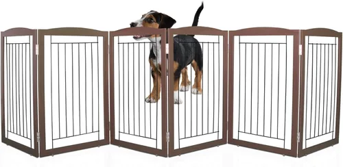Vista 35 de ZJSF Puerta plegable independiente para perros para casa, puerta de madera extra ancha para cachorros, escaleras, puertas para mascotas, valla alta