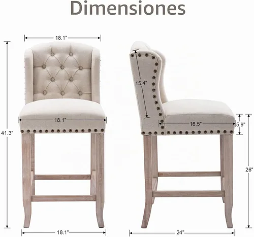 Vista 2 de HEAH-YO Modern Couonter - Juego de 2 taburetes de bar de 26 pulgadas de altura de mostrador con respaldo y patas de madera, taburete de cocina
