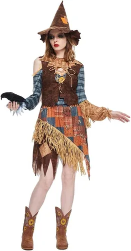 Vista 4 de EraSpooky Disfraz de espantapájaros malvado para mujer, kit de vestido de paja para Halloween