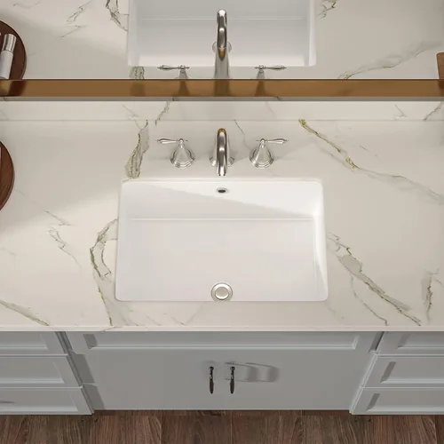 Vista 3 de Lordear Fregadero de baño de 18 x 12 pulgadas para empotrar bajo encimera, fregaderos de tocador rectangulares de cerámica de porcelana blanca pura