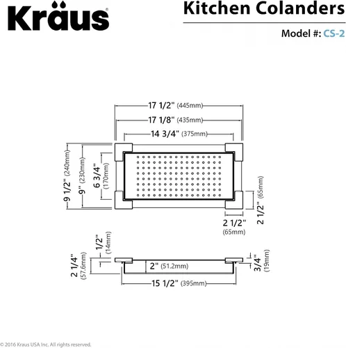 Vista 2 de Kraus Colador de acero inoxidable, 17.6 in x 9.7 in x 2.6 in, CS-2