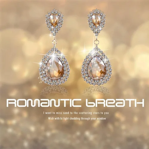 Vista 6 de Miraculous Garden Conjunto de joyería de pendientes de gota de lágrima de cristal para mujer