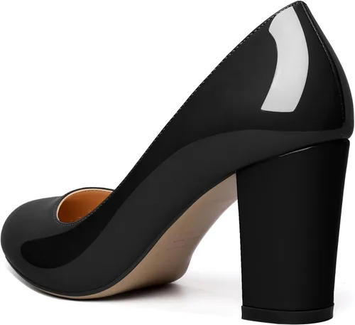 Vista 5 de AUMOTED Zapatos de tacón alto de bloque grueso para mujer, zapatos de tacón alto con punta redonda sólida, zapatos de vestir sin cordones