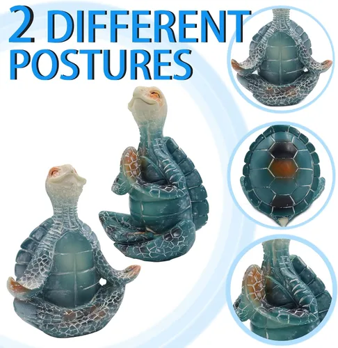 Vista 2 de Juego de 2 estatuas de tortuga de yoga de meditación, decoración de tortuga marina, decoración de habitación costera, figuras de tortuga meditadora