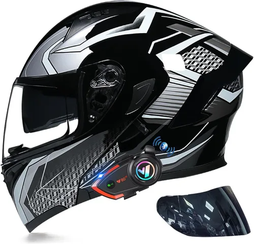 Vista 11 de Casco modular Bluetooth de doble visera para motocicleta, casco integrado abatible de cara completa, con Bluetooth impermeable que puede soportar