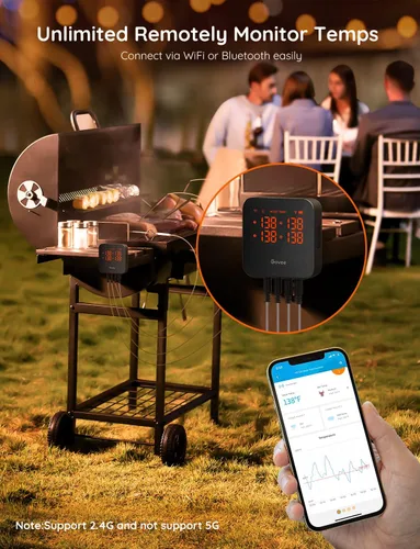 Vista 5 de Govee Termómetro de carne WiFi con 4 sondas, termómetro inalámbrico inteligente para carne con alerta de notificación de aplicación de rango