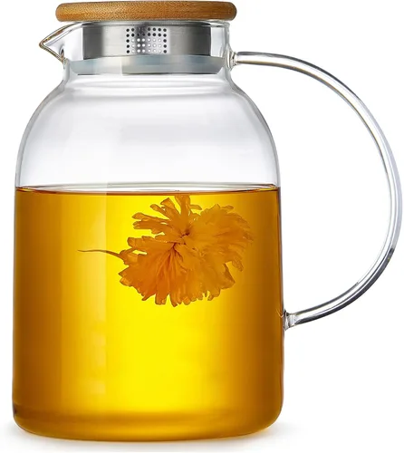 Vista 7 de Tetera grande de vidrio con infusor, apta para estufa, vidrio de borosilicato grueso resistente al calor, 68 onzas líquidas, hervidor de té