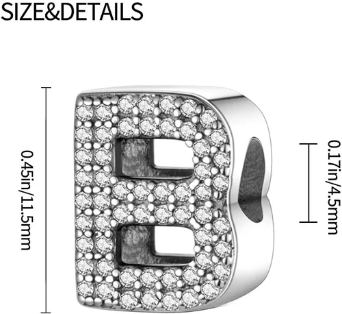 Vista 3 de TINSLO Dijes con iniciales del alfabeto, letras completas de la A a la Z, plata de ley 925, circonitas cúbicas, colgantes para pulseras europeas