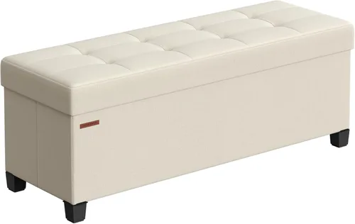 Vista 11 de SONGMICS Banco otomano de almacenamiento, reposapiés plegable con patas, 15 x 43 x 15.7 pulgadas, banco de extremo de cama, baúl de almacenamiento