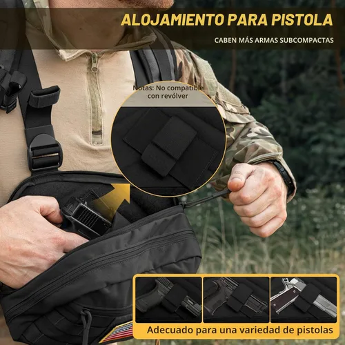 Vista 4 de Bolsa de pecho para hombre, mochila táctica para el pecho Molle con funda oculta para pistola Negro