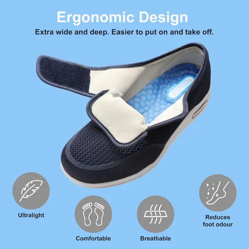 Vista 5 de youyun Zapatos para diabéticos para hombres de ancho ancho, zapatos diabéticos para hombres mayores, cierre ajustable, transpirables, ligeros