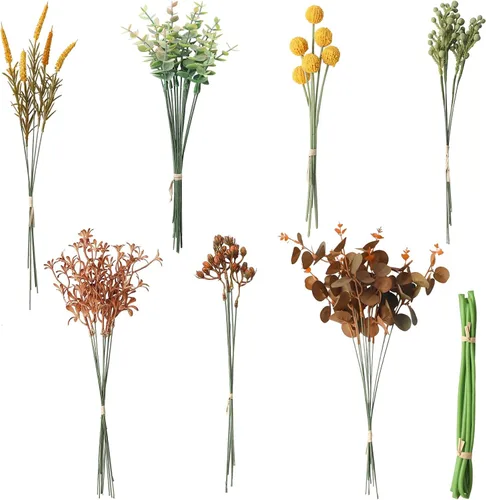 Vista 16 de Juego de tallos de follaje artificial, 59 piezas con 7 tipos de flores de follaje sintéticas para manualidades, ramos de novia, arreglos florales