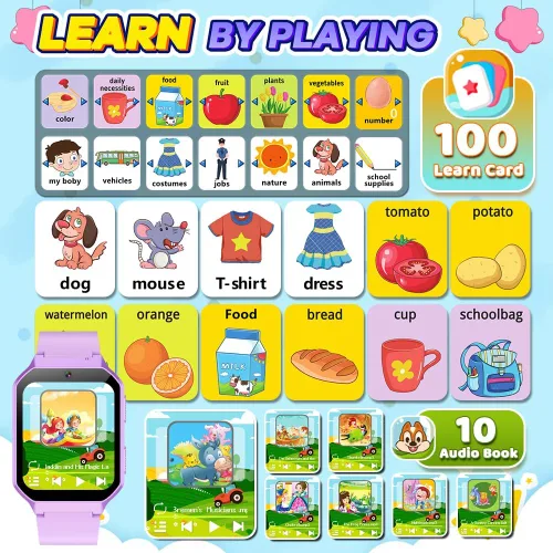 Vista 5 de Reloj inteligente para niños de 6 a 12 años, juguetes con 26 juegos, reproductor de música, pantalla táctil HD de 1.69 pulgadas, cámara de video