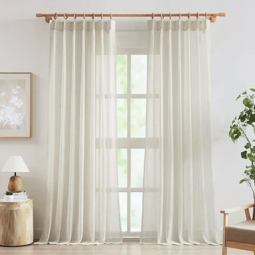 Vista 14 de FMFUNCTEX - Cortinas de lino transparentes para dormitorio, cortinas grises de 63 pulgadas de largo para sala de estar, cortinas de ventana mezcla