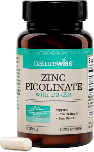 Vista 12 de NatureWise Picolinato de zinc con D3 + K2 - Suplementos de zinc para hombres y mujeres + vitamina D3 K2 - Apoya la salud inmunológica y ósea* - Sin