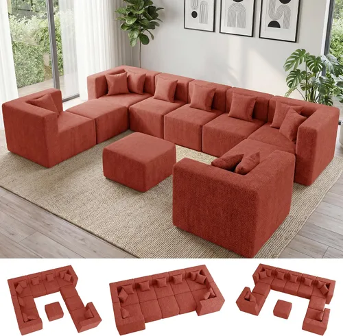 Vista 26 de MONVANE Sofá seccional deshuesado en forma de L de gran tamaño, chenilla Chenille-beige