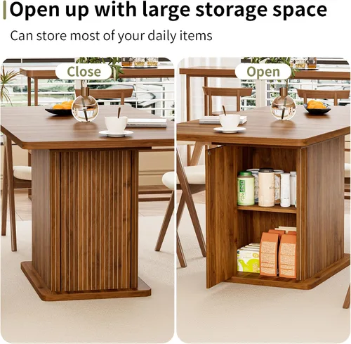 Vista 8 de Mesa de comedor extensible para cocina de 4-6, 47-65 pulgadas, mesa de comedor rectangular con 2 puertas, gran almacenamiento, muebles de cena