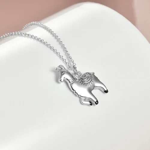 Vista 3 de ONEFINITY Collar de plata de ley con dije de llama de alpaca para mujeres y hombres