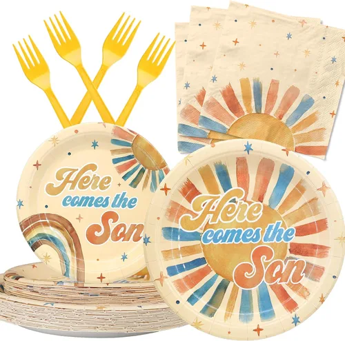 Vista 25 de Juego de decoraciones de fiesta de cumpleaños de construcción, platos, servilletas y tenedores para 20 invitados, vajilla desechable con temática