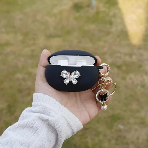 Vista 3 de Wonhibo Bonita funda de mariposa para auriculares Beats Studio Buds, funda protectora de silicona compatible con auriculares Beats Studio (negro)