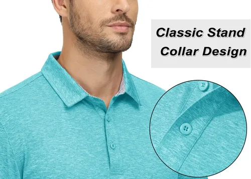 Vista 4 de TACVASEN Polo de 3 botones para hombre, manga larga, casual, elástico, ajuste regular, deportes, senderismo, golf