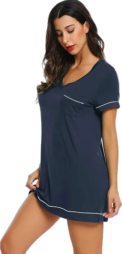 Vista 3 de Cherrydew Camisón suave para mujer, manga corta, cuello en V, viscosa, hecho de bambú, camisón corto