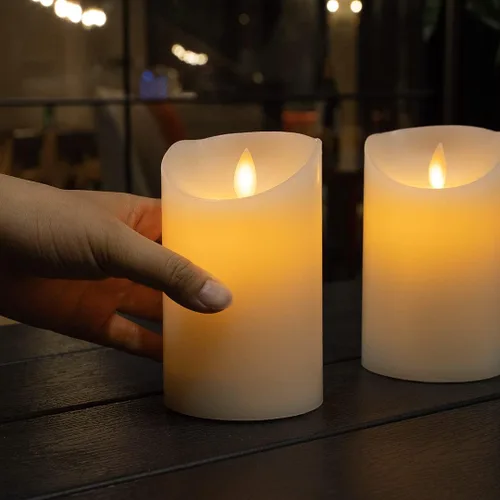 Vista 6 de Restaurantware - Velas de pilar sin llama de 3 x 5 pulgadas, 10 velas LED programables - Llama bailarina, para bodas y fiestas, velas blancas