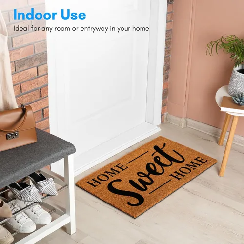 Vista 5 de PLUS Haven 17.5x30 Alfombra de Puerta "Home Sweet Home" con Respaldo Resistente - Alfombra de Coco Coir para Usos en Interiores o Exteriores