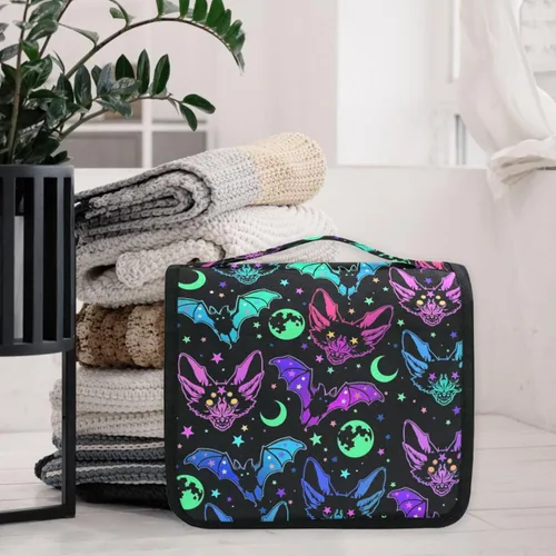 Vista 3 de MNSRUU Hanging Toiletry Bag Goth Bats Moons and Stars Travel Makeup bag for Toiletries Portable Travel Toiletry Organizer Cosmetic Bags with Hanging
