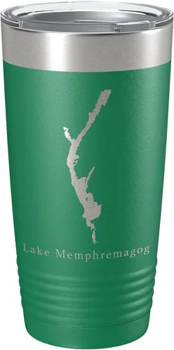 Vista 20 de Lake Memphremagog Map Tumbler Travel Mug Insulated Laser Engraved Coffee Cup Vermont Quebec 20 oz Black