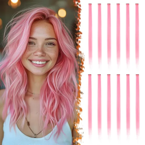 Vista 15 de BARSDAR Extensiones de cabello negro con clip, extensiones de cabello con clip de color para mujer, 22 pulgadas, 12 piezas, extensiones sintéticas