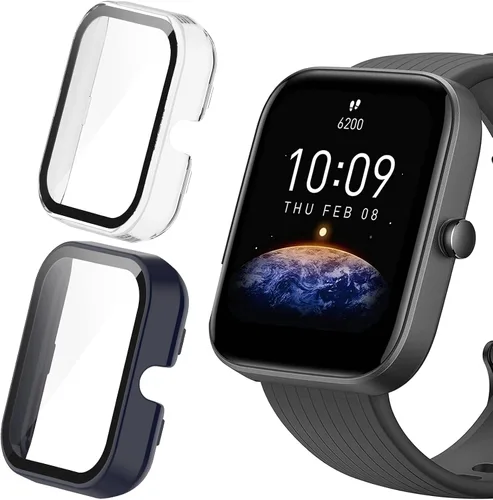 Vista 12 de Compatible con Amazfit Bip 3 Pro, Lamshaw Hard PC Case con protector de pantalla de vidrio templado compatible con Amazfit Bip 3 / Bip 3 Pro Paquete