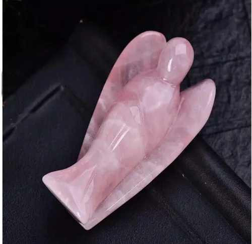 Vista 2 de Ángel de la guarda de cuarzo rosa de cristal curativo de 4 pulgadas, grandes figuras de piedras preciosas naturales talladas, escultura