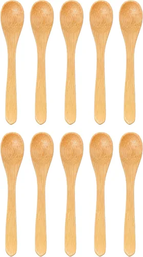 Vista 15 de BambooMN Cucharas de bambú para servir, mini cuchara de azúcar con sal, pequeñas cucharas de madera para especias, ovalada negra de 3.5 pulgadas, 10