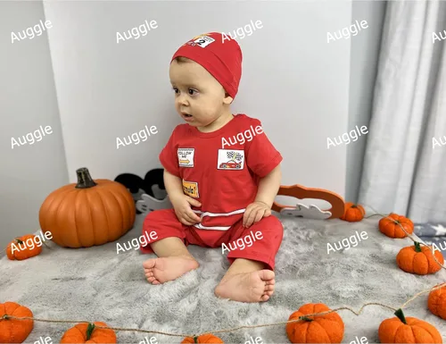 Vista 6 de Auggle Disfraz de uniforme de Halloween para bebé niño y niña, mameluco de una pieza con sombrero