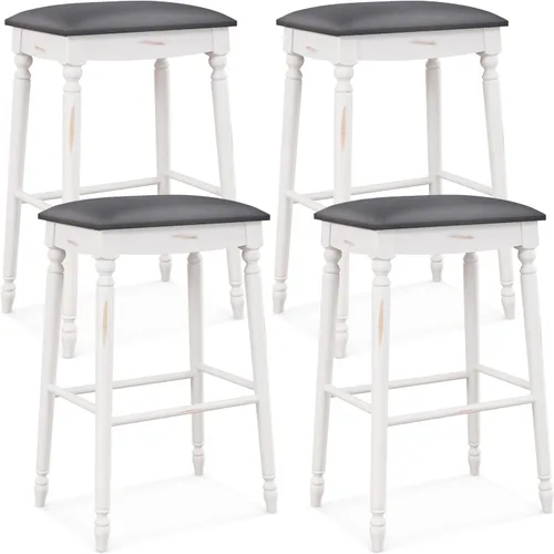 Vista 12 de Giantex Juego de 2 taburetes de bar de 24 pulgadas de altura de mostrador con asiento acolchado, patas de madera de goma, reposapiés y superficie