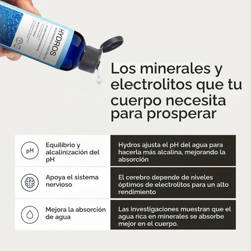 Vista 3 de Synchro - Gotas de minerales con electrolitos Hydros Trace, gotas de agua rica en minerales para agua con electrolitos, gotas de electrolitos