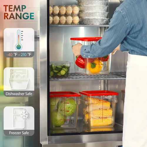 Vista 6 de CURTA Paquete de 4 recipientes de almacenamiento de alimentos con tapas azules, policarbonato transparente cuadrado de 12 cuartos de galón y 22 12