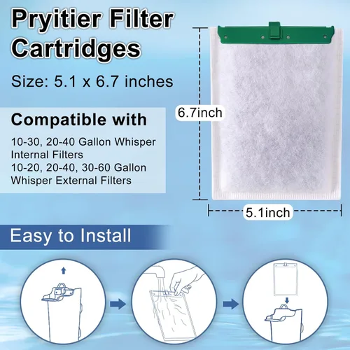 Vista 4 de Paquete de 6 cartuchos de filtro de acuario para filtros Whisper Bio-Bag, cartuchos de filtro de repuesto grandes para filtros Whisper 20i