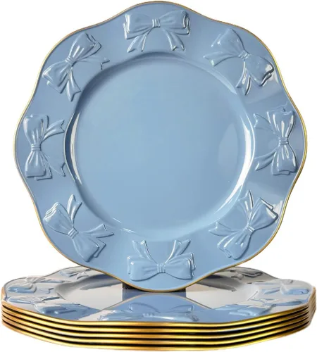 Vista 14 de Platos Base Blancos Antiguos, Platos Base Redondos de 13" para Platos de Cena, Juego de 6 Platos Base de Plástico para Bodas, Fiestas, Decoración