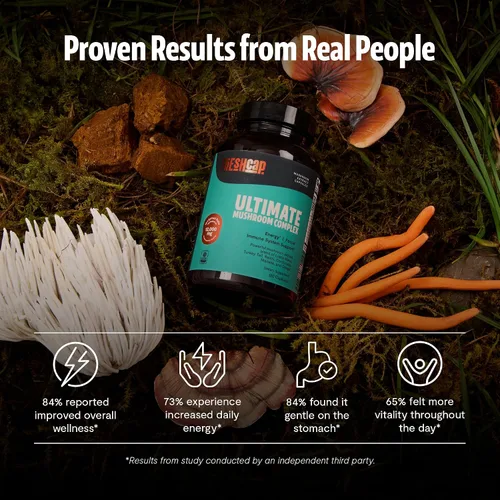 Vista 2 de FreshCap Mushrooms Paquete antioxidante (cápsulas Chaga y cápsulas de complejo de hongos definitivos)