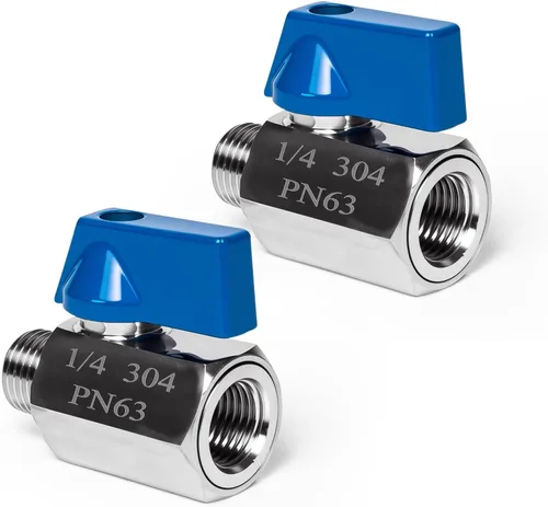 Vista 17 de Paquete de 2 válvulas de bola mini de 1", válvula de cierre de acero inoxidable 304 rosca NPT hembra x macho válvulas pequeñas para espacio compacto