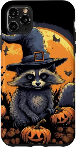 Vista 13 de iPhone 16 Raccoon Witch Hat Pumpkins Halloween Costume Case