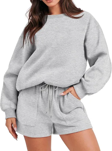 Vista 2 de Sweatshirt and Sweatpants Set Women Crew Neck Tops and Shorts Track Suits for Women Set Y2K Casual Travel Outfit