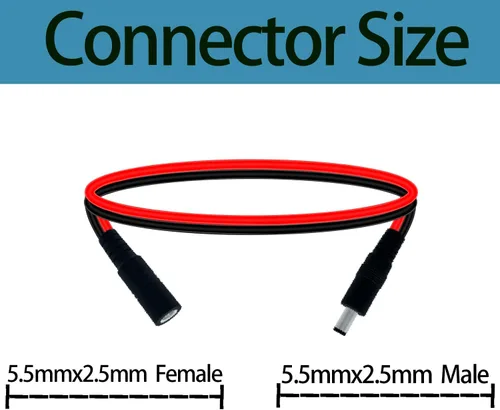 Vista 3 de Cable de extensión de alimentación CC de 1.6 pies de 0.217 in x 0.098 in, conector 5525 de 14 AWG macho a hembra, cable de conexión para tiras