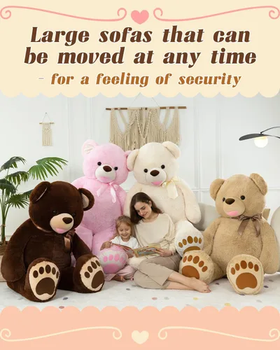 Vista 3 de Tezituor Oso de peluche gigante de 5 pies, suave y tierno oso marrón claro con patas grandes y pajarita, para novia o día de San Valentín