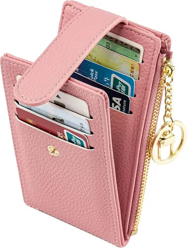 Vista 9 de Cartera pequeña para mujer delgada plegable con cremallera tarjeteros monedero brillante A-Rosa Minimalista
