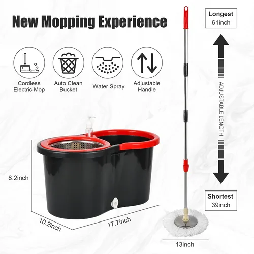 Vista 5 de Sistema de trapeador giratorio y cubo, cabezal giratorio de 360°, mango ajustable, cubo de 20 cuartos con limpieza automática, 3 cabezales