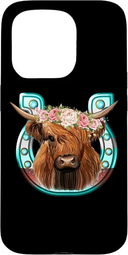 Vista 14 de Floral Highland Cow Heifer Horseshoe Western Country Case for iPhone 16